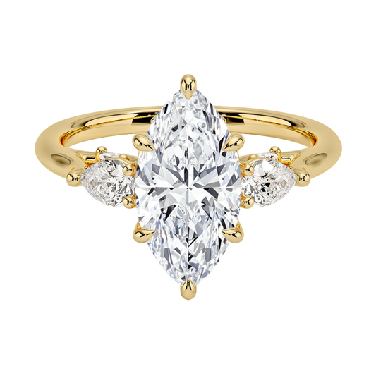 1 TO CT Secret Garden Marquise Cut Lab-Grown Diamond Three Stone Ring with Hidden Floral Gallery in 10K / 14K / 18K Gold | Pooja Dimond | IGI Certified Lab Diamond