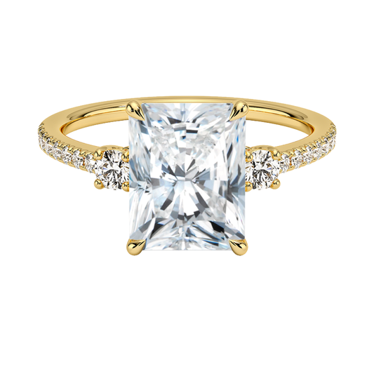 1 To 5 Ct Lyra Three Stone Radiant Cut Lab Grown Diamond Engagement Ring in 10K/14K/18K Gold | Pooja Diamond | IGI Certified Lab Diamond