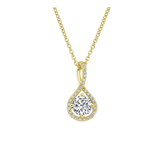1 To 3 CT Round Cut Lab Grown Diamond Pavé Twist Pendant in 10K/14K/18K Gold  | Pooja Diamond | IGI Certified Lab Diamond