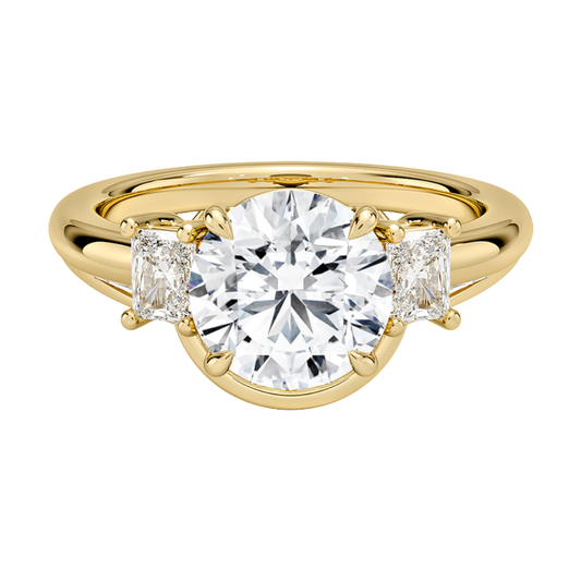 1 TO 5 Ct Helena Round Cut Three Stone Lab Grown Diamond Engagement Ring in 10K / 14K / 18K Gold | Elegant Three Stone Diamond Ring | Pooja Diamond | IGI Certified Lab Diamond