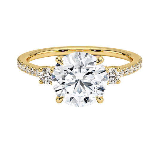 1 To 5 Ct Lyra Three Stone Round Cut Lab Grown Diamond Engagement Ring in 10K/14K/18K Gold | Pooja Diamond | IGI Certified Lab Diamond