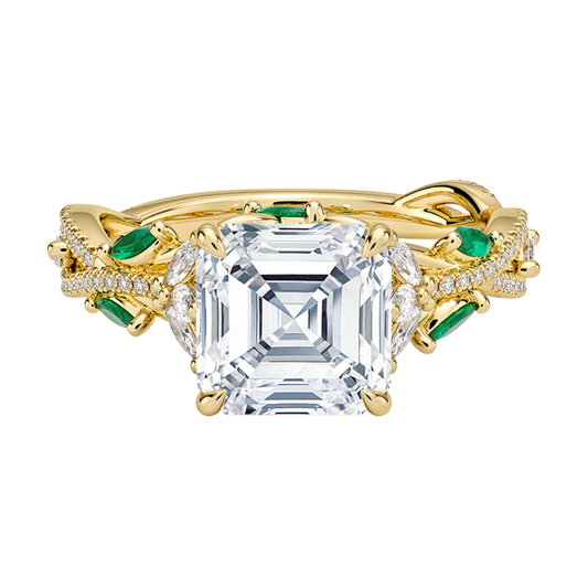1 To 5 CT Luxe Secret Garden Asscher Cut Lab Grown Diamond Ring with Marquise & Pavé Vine Detailing in Gold | Pooja Diamond | IGI Certified Lab Diamond
