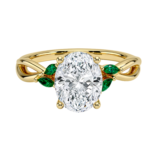 1 TO 5 CT Willow Oval Cut Lab Grown Diamond Ring with Marquise Accents in 10K/14K/18K Gold | Pooja Diamond | IGI Certified Lab Diamond