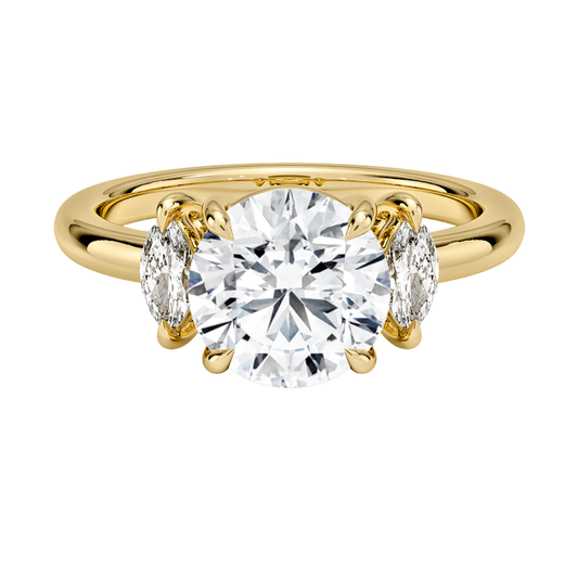 1 To 5 Ct Sasha Round Cut Three Stone Marquise Lab-Grown Diamond Ring in 10K/14K/18K Gold | Pooja Diamond | IGI Certified Lab Diamond
