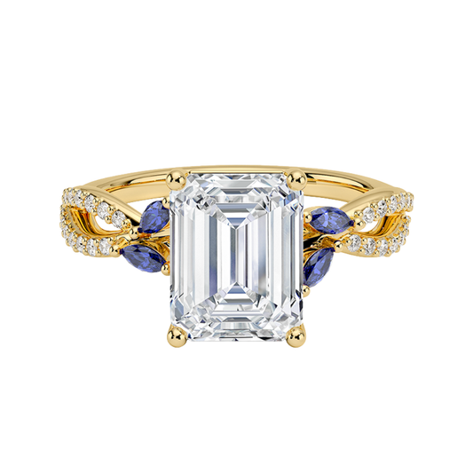 1 TO 5 CT Luxe Willow Emerald Cut Lab Grown Diamond Ring with Marquise Leaf Accents in 10K/14K/18K Gold | Pooja Diamond | IGI Certified Lab Diamond