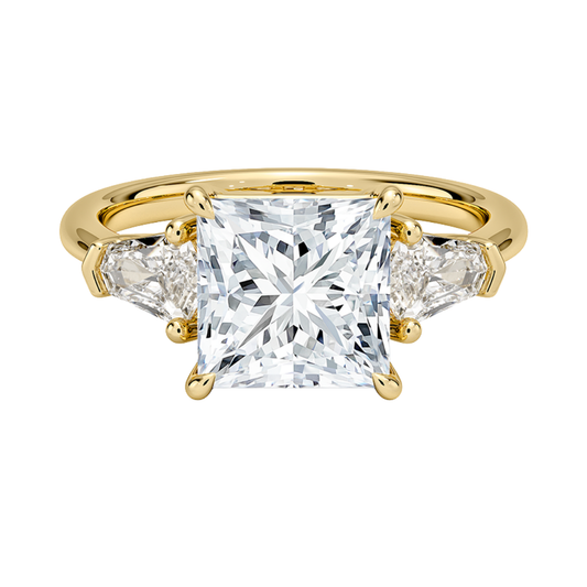 1 To 5 Ct Shield Side Stone Three Stone Princess Cut Lab-Grown Diamond Ring in 10K/14K/18K Gold | Pooja Diamond | IGI Certified Lab Diamond