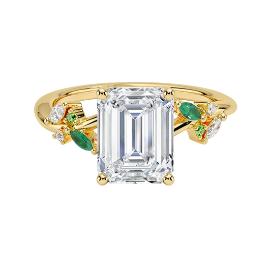 1 TO 5 CT Arden Emerald Cut Lab Grown Diamond Ring with Marquise Leaf Accents in 10K/14K/18K Gold | Pooja Diamond | IGI Cetified Lab Diamond