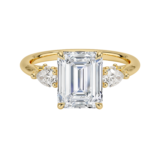 1 TO CT Secret Garden Emerald Cut Lab-Grown Diamond Three Stone Ring with Hidden Floral Gallery in 10K / 14K / 18K Gold | Pooja Dimond | IGI Certified Lab Diamond