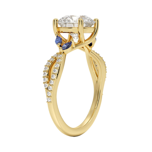 1 TO 5 CT Luxe Willow Round Cut Lab Grown Diamond Ring with Marquise Leaf Accents in 10K/14K/18K Gold | Pooja Diamond | IGI Certified Lab Diamond