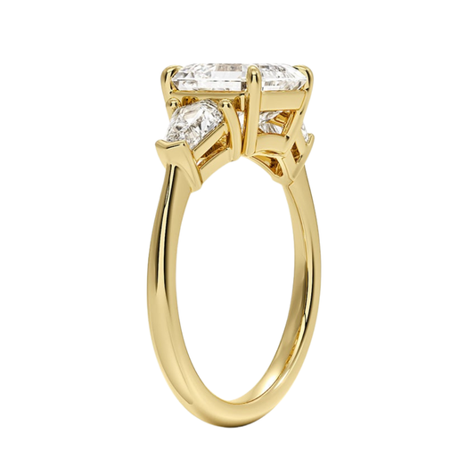 1 To 5 Ct Shield Side Stone Three Stone Asscher Cut Lab-Grown Diamond Ring in 10K/14K/18K Gold | Pooja Diamond | IGI Certified Lab Diamond