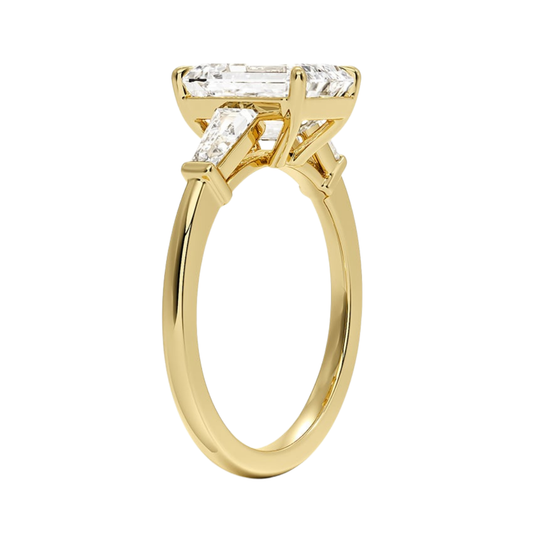 1 To 5 CT Symphony Tapered Baguette Three Stone Emerald Cut Lab-Grown Diamond Ring in 10K/14K/18K Gold | Pooja Diamond | IGI Certified Lab Diamond
