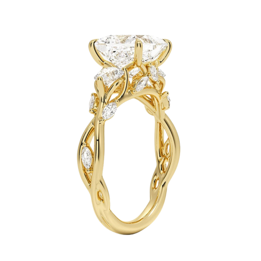 1 To 5 Ct Secret Garden Princess Cut Lab Grown Diamond Three Stone Ring with Round &  Marquise Leaf  Accents in 10K/14K/18K Gold | Pooja Diamond | IGI Certified Lab Diamond