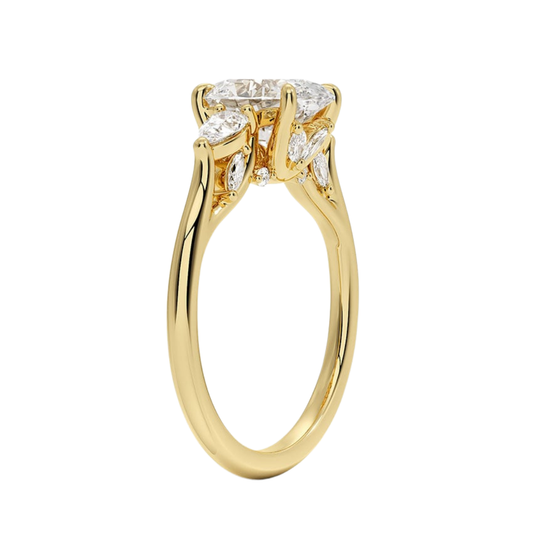 1 TO CT Secret Garden Oval Cut Lab-Grown Diamond Three Stone Ring with Hidden Floral Gallery in 10K / 14K / 18K Gold | Pooja Dimond | IGI Certified Lab Diamond