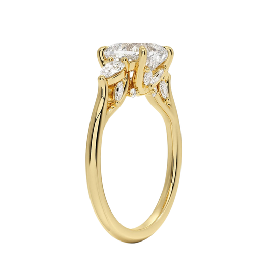 1 TO CT Secret Garden Cushion Cut Lab-Grown Diamond Three Stone Ring with Hidden Floral Gallery in 10K / 14K / 18K Gold | Pooja Dimond | IGI Certified Lab Diamond