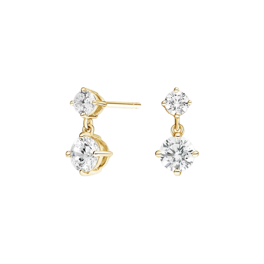 1 To 3 CT Elegant Two-Stone Lab Grown Round Diamond Drop Earrings in 10K/14K/18K Gold | Pooja Diamond | IGI Certified Lab Diamond
