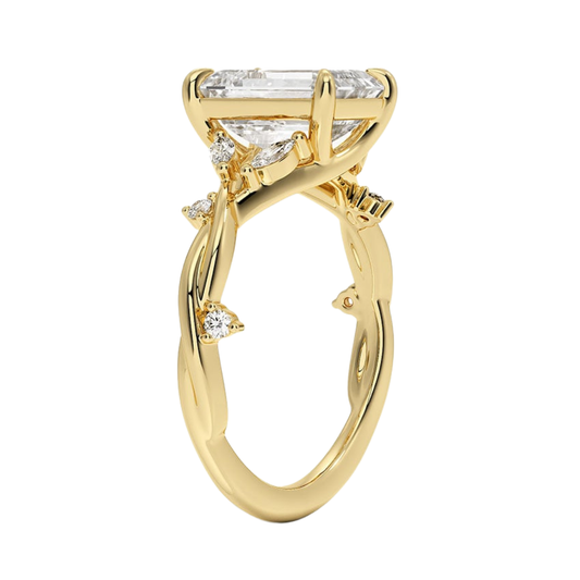 1 TO 5 CT Azalea Emerald Cut Lab Grown Diamond Twist Ring in 10K/14K/18K Gold | Pooja Diamond | IGI Certifiend Lab Diamond