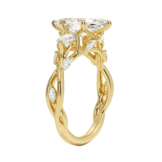 1 To 5 Ct Secret Garden Marquise Cut Lab Grown Diamond Three Stone Ring with Round &  Marquise Leaf  Accents in 10K/14K/18K Gold | Pooja Diamond | IGI Certified Lab Diamond