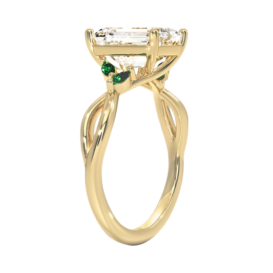 1 TO 5 CT Willow Emerald Cut Lab Grown Diamond Ring with Marquise Accents in 10K/14K/18K Gold | Pooja Diamond | IGI Certified Lab Diamond