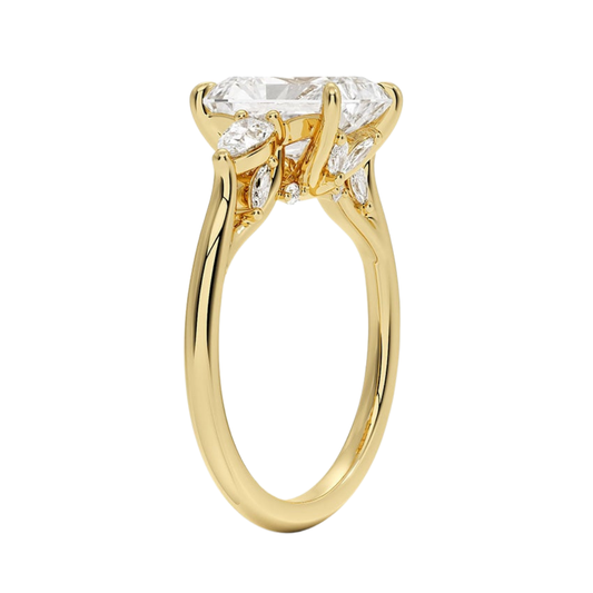 1 TO CT Secret Garden Radiant Cut Lab-Grown Diamond Three Stone Ring with Hidden Floral Gallery in 10K / 14K / 18K Gold | Pooja Dimond | IGI Certified Lab Diamond