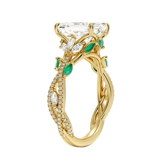 1 To 5 CT Luxe Secret Garden Emerald Cut Lab Grown Diamond Ring with Marquise & Pavé Vine Detailing in Gold | Pooja Diamond | IGI Certified Lab Diamond