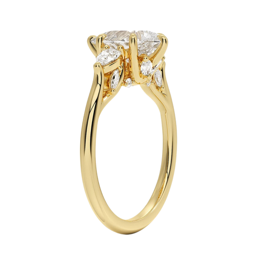 1 TO CT Secret Garden Pear Cut Lab-Grown Diamond Three Stone Ring with Hidden Floral Gallery in 10K / 14K / 18K Gold | Pooja Dimond | IGI Certified Lab Diamond