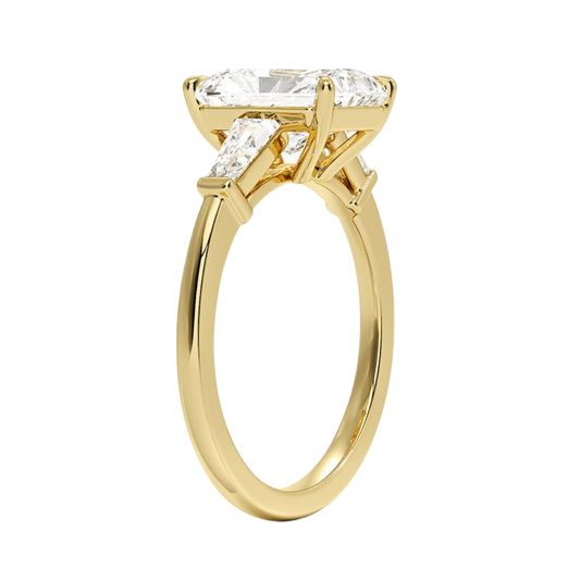 1 To 5 CT Symphony Tapered Baguette Three Stone Radiant Cut Lab-Grown Diamond Ring in 10K/14K/18K Gold | Pooja Diamond | IGI Certified Lab Diamond