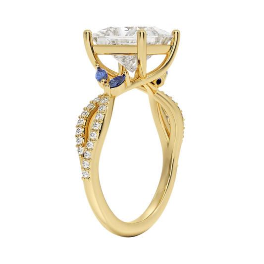 1 TO 5 CT Luxe Willow Princess Cut Lab Grown Diamond Ring with Marquise Leaf Accents in 10K/14K/18K Gold | Pooja Diamond | IGI Certified Lab Diamond