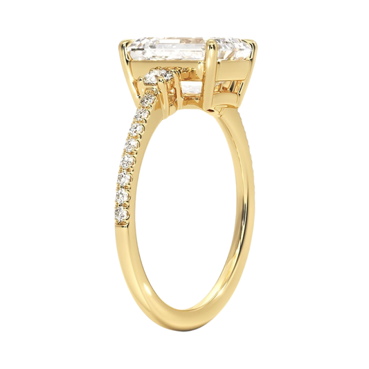 1 To 5 Ct Lyra Three Stone Emerald Cut Lab Grown Diamond Engagement Ring in 10K/14K/18K Gold | Pooja Diamond | IGI Certified Lab Diamond
