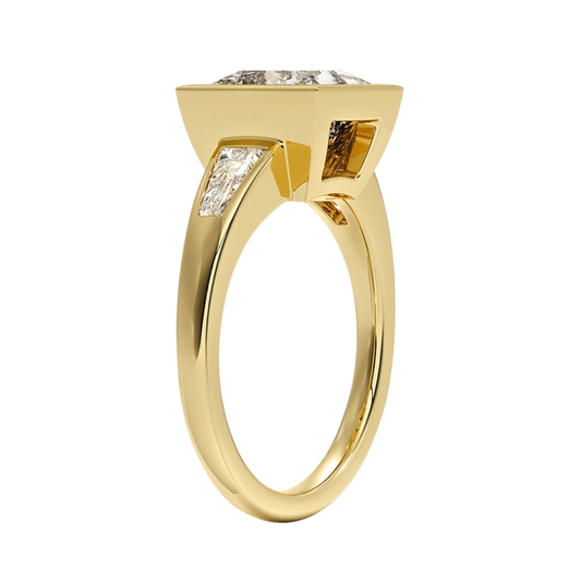 1 TO 5 CT Hayes Princess Cut Lab Grown Diamond Three Stone Ring with Baguette Side Diamonds in 10K / 14K / 18K Gold | Pooja Diamond | IGI Certified Lab Diamond