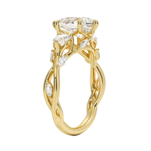 1 To 5 Ct Secret Garden Pear Cut Lab Grown Diamond Three Stone Ring with Round &  Marquise Leaf  Accents in 10K/14K/18K Gold | Pooja Diamond | IGI Certified Lab Diamond