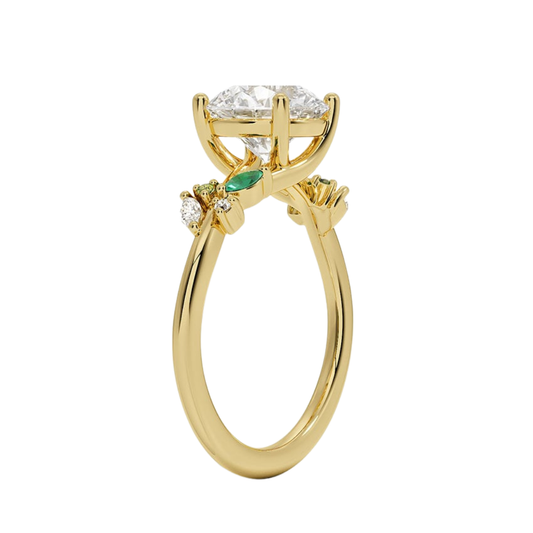 1 TO 5 CT Arden Round Cut Lab Grown Diamond Ring with Marquise Leaf Accents in 10K/14K/18K Gold | Pooja Diamond | IGI Cetified Lab Diamond