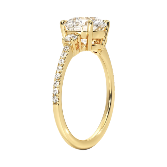 1 To 5 Ct Lyra Three Stone Round Cut Lab Grown Diamond Engagement Ring in 10K/14K/18K Gold | Pooja Diamond | IGI Certified Lab Diamond