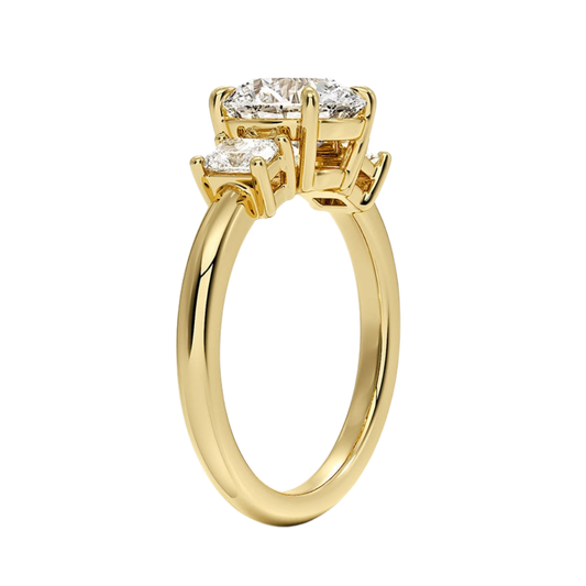 1 TO 5 Ct Helena Round Cut Three Stone Lab Grown Diamond Engagement Ring in 10K / 14K / 18K Gold | Elegant Three Stone Diamond Ring | Pooja Diamond | IGI Certified Lab Diamond