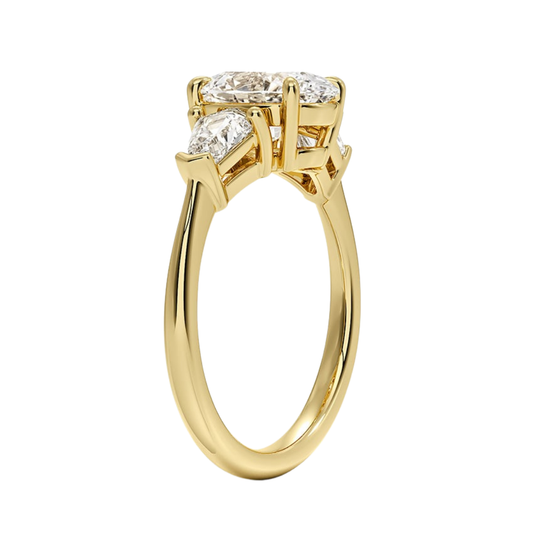 1 To 5 Ct Shield Side Stone Three Stone Oval Cut Lab-Grown Diamond Ring in 10K/14K/18K Gold | Pooja Diamond | IGI Certified Lab Diamond