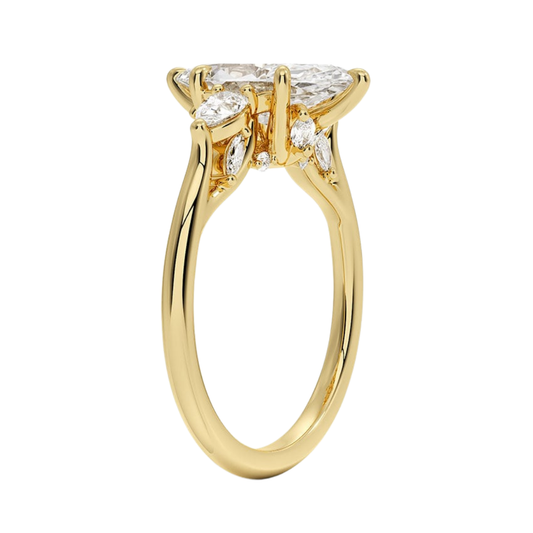 1 TO CT Secret Garden Marquise Cut Lab-Grown Diamond Three Stone Ring with Hidden Floral Gallery in 10K / 14K / 18K Gold | Pooja Dimond | IGI Certified Lab Diamond