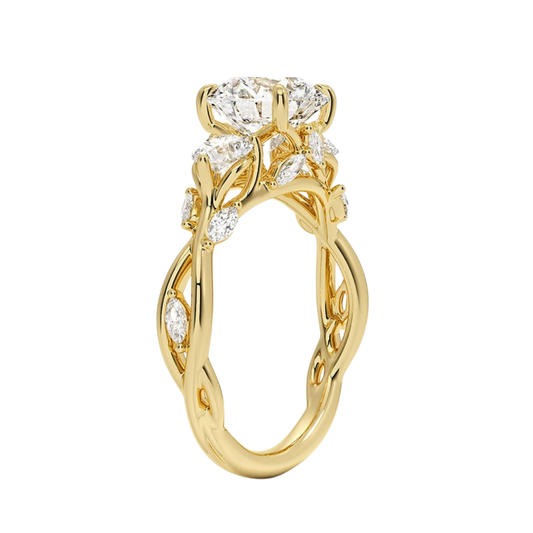 1 To 5 Ct Secret Garden Round Cut Lab Grown Diamond Three Stone Ring with Round &  Marquise Leaf  Accents in 10K/14K/18K Gold | Pooja Diamond | IGI Certified Lab Diamond