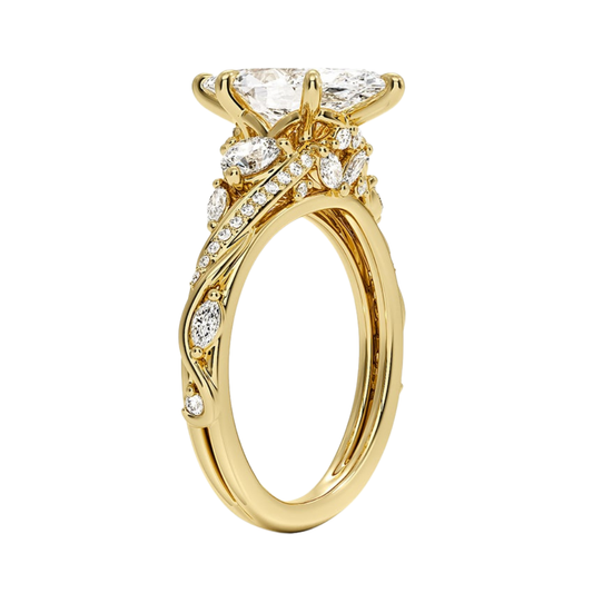 1 To 5 CT Begonia Vine Three Stone Lab-Grown Diamond Ring in 10K/14K/18K Gold – Marquise Cut Center with Marquise & Round Side Diamonds | Pooja Diamond | IGI Certified Lab Diamond