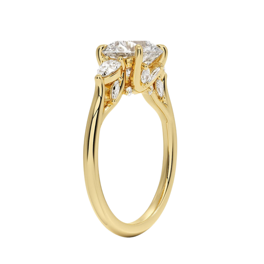 1 TO CT Secret Garden Round Cut Lab-Grown Diamond Three Stone Ring with Hidden Floral Gallery in 10K / 14K / 18K Gold | Pooja Dimond | IGI Certified Lab Diamond