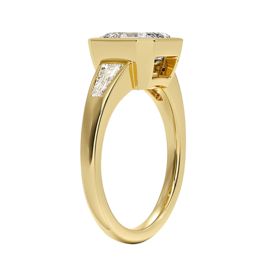 1 TO 5 CT Hayes Asscher Cut Lab Grown Diamond Three Stone Ring with Baguette Side Diamonds in 10K / 14K / 18K Gold | Pooja Diamond | IGI Certified Lab Diamond