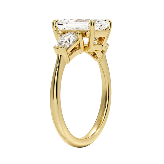 1 To 5 Ct Shield Side Stone Three Stone Emerald Cut Lab-Grown Diamond Ring in 10K/14K/18K Gold | Pooja Diamond | IGI Certified Lab Diamond
