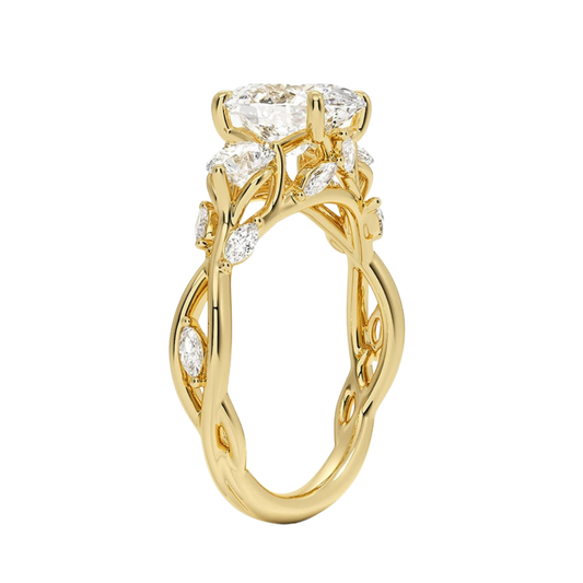 1 To 5 Ct Secret Garden Oval Cut Lab Grown Diamond Three Stone Ring with Round &  Marquise Leaf  Accents in 10K/14K/18K Gold | Pooja Diamond | IGI Certified Lab Diamond