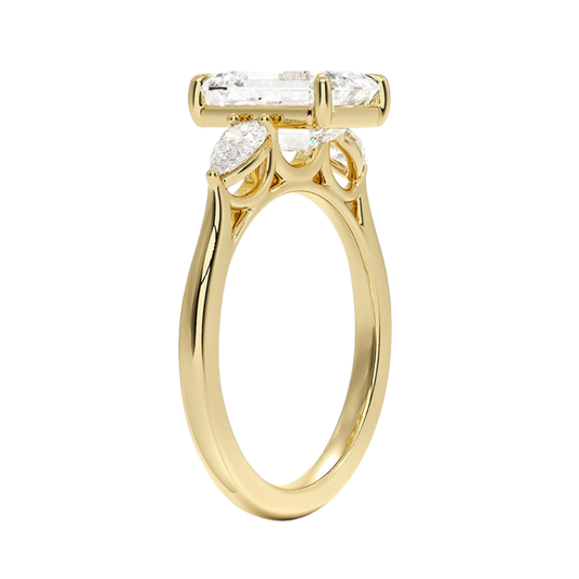 1 To 5 Ct Opera Perfect Fit Emerald Three Stone Lab-Grown Diamond Ring in 10K/14K/18K Gold | Pooja Diamond | IGI Certifed Lab Diamond