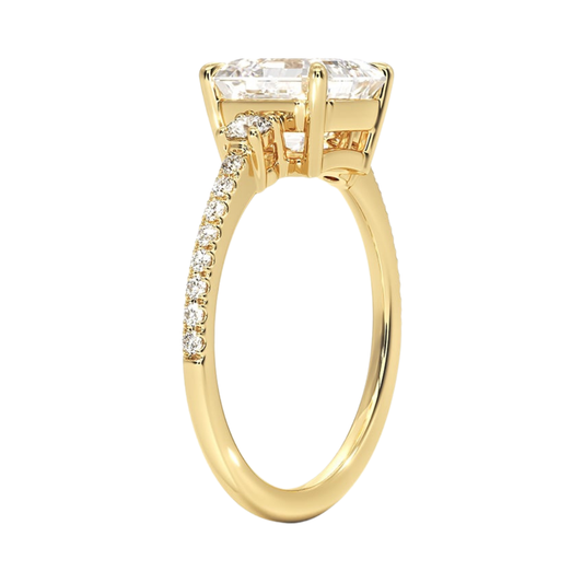 1 To 5 Ct Lyra Three Stone Asscher Cut Lab Grown Diamond Engagement Ring in 10K/14K/18K Gold | Pooja Diamond | IGI Certified Lab Diamond