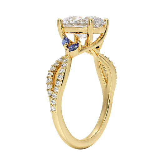 1 TO 5 CT Luxe Willow Oval Cut Lab Grown Diamond Ring with Marquise Leaf Accents in 10K/14K/18K Gold | Pooja Diamond | IGI Certified Lab Diamond