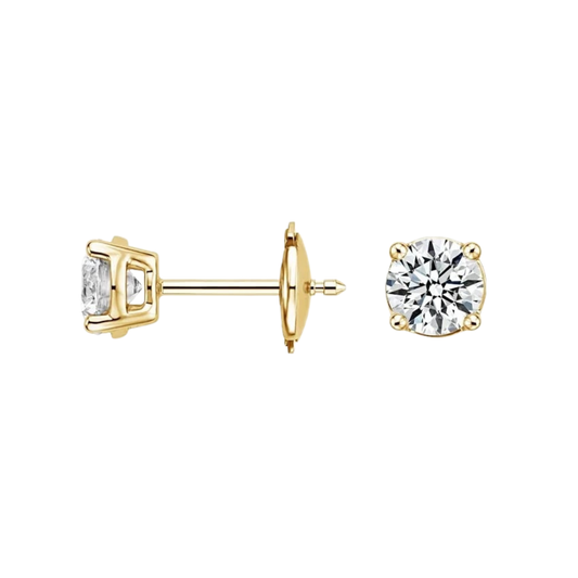1 To 3 CT Classic Four-Prong Lab Grown Round-Cut Diamond Stud Earrings in 10K/14K/18K Gold | Pooja Diamond | IGI Certified Lab Diamond