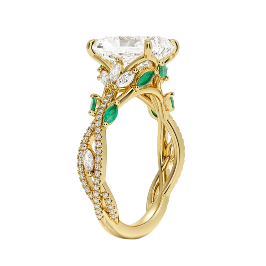 1 To 5 CT Luxe Secret Garden Radiant Cut Lab Grown Diamond Ring with Marquise & Pavé Vine Detailing in Gold | Pooja Diamond | IGI Certified Lab Diamond