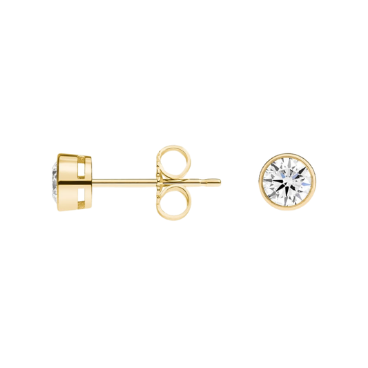 1 To 3 CT Classic Round Shape Lab Diamond Bezel Stud Earrings – 10K/14K/18K Gold | Pooja Diamond | IGI Certified Lab Diamond