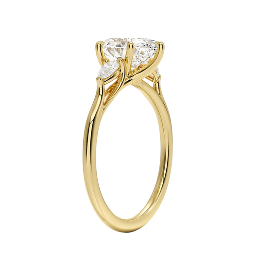 1 TO 5 Ct Delilah Oval & Pear Lab Grown Diamond Three Stone Engagement Ring in 10K / 14K / 18K Gold | Pooja Diamond | IGI Certified Lab Diamond