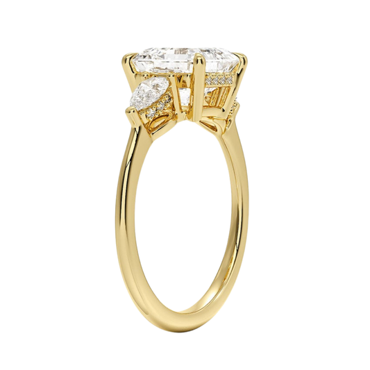 1 TO 5 Ct Adorned Opera Three Stone Asscher Lab Grown Diamond Ring with Side Accent Diamonds – 10K/14K/18K Gold | Pooja Diamond | IGI Certified Lab Diamond