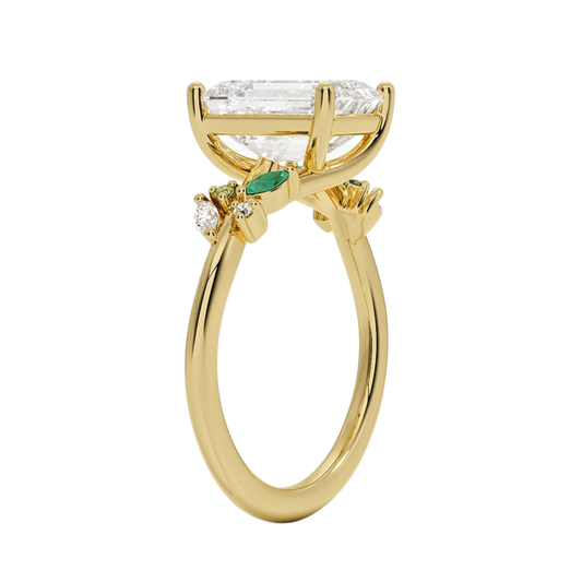 1 TO 5 CT Arden Emerald Cut Lab Grown Diamond Ring with Marquise Leaf Accents in 10K/14K/18K Gold | Pooja Diamond | IGI Cetified Lab Diamond
